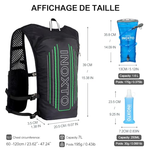 Image of INOXTO Running Hydration Vest Backpack,Lightweight Insulated Pack with 1.5L Water Bladder Bag Daypack for Hiking Trail Running Cycling Race Marathon for Women Men