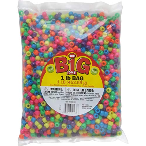 One Bag of 1 Pound Darice Pony Beads 9mm: Neon Multi