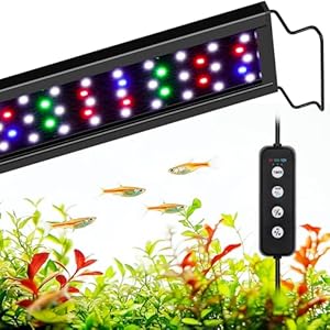 AQQA Aquarium Light,Full Spectrum Fish Tank Light for Plants,3 Mode+Timer+Adjustable Brightness,High Brightness LED Beads with Extendable Brackets for Freshwater (36W)