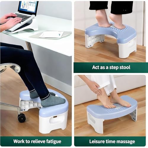 Image of A to Z Hub Polypropylene (PP) Perfect Posture Bathroom Toilet Step Stool with Massage Rollers, 18 cm Height, Foldable Design, (Grey and Black) (Blue)