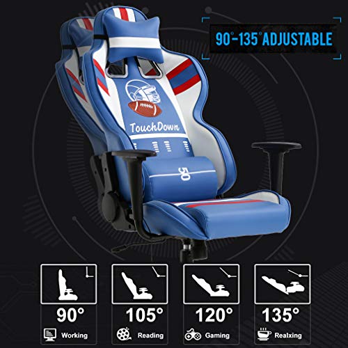 Gaming Chair Massage Office Chair Racing Computer Chair With Lumbar Support Headrest Armrest Task Rolling Swivel Ergonomic Pu Leather High Back Adjustable Desk Chair For Adults Gamer(Blue) #TOP3