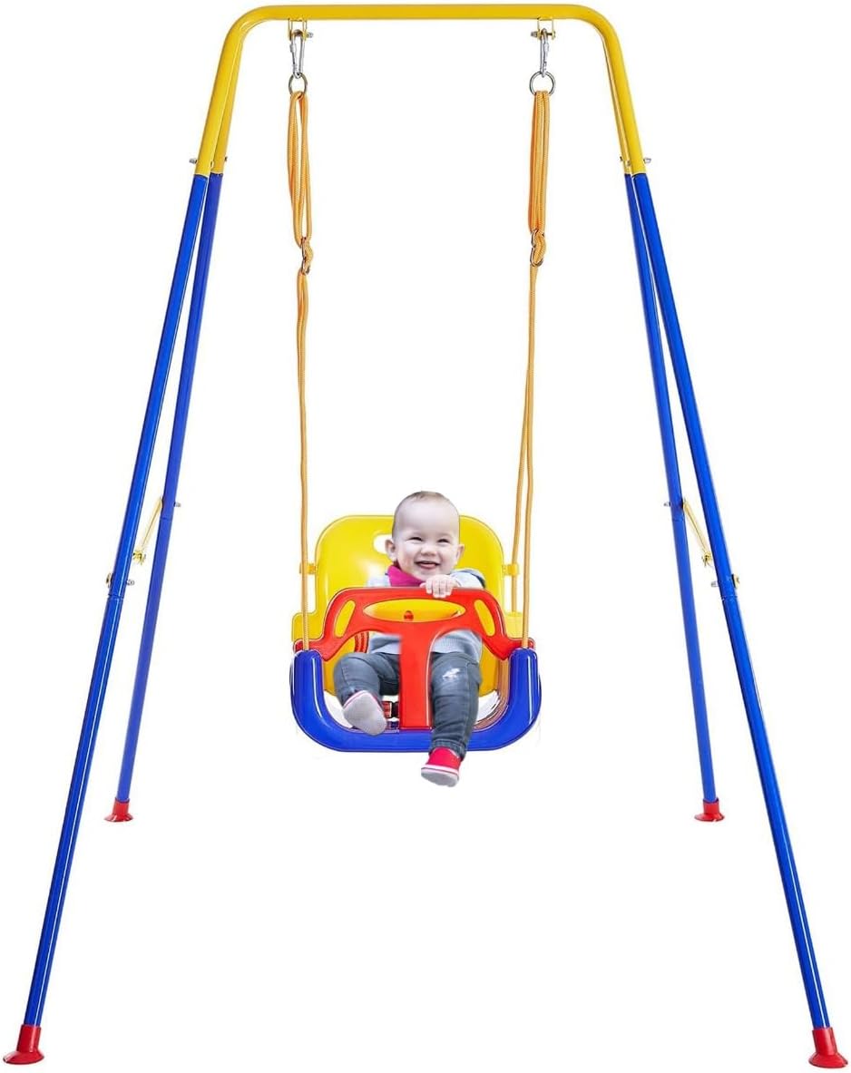 Monocus Swing Set for Backyard, Heavy Duty Kids Swing Seat, Folding Metal Stand for Indoor & Outdoor Use, Clear instruction & Easy to Assemble