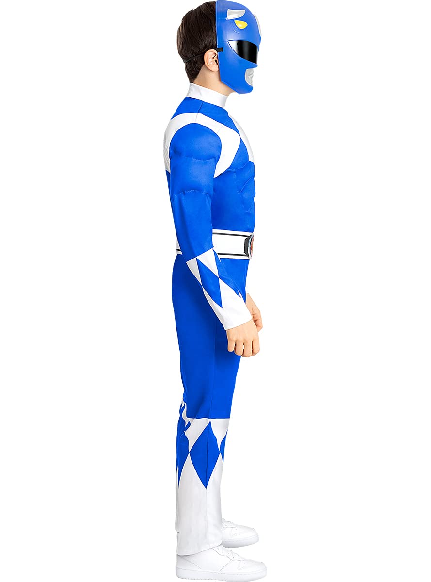 Funidelia Offizielles Blauer Power Ranger Kostüm für Kinder, enthält Overall, Gürtel und Halbmaske, Superhelden - Outfit für Kinder für Partys, Karneval und Halloween