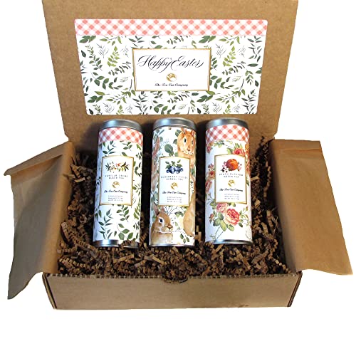 Easter Gift Basket By La Tea Dah | Festive Tea Gift Box With Three Skinny Tins Of Assorted Tea | Peach Green Tea, Vanilla Chai Tea, & Herbal Blueberry Tea | Adult Easter Gifts (18 Sachets) #TOP11