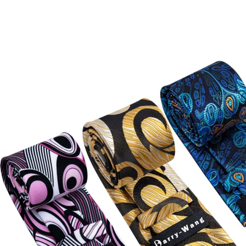 Image of Barry.Wang 6 PCS Men Ties Set Silk Business Fashion Woven Necktie Handkerchief Cufflinks Paisley Stripe Wedding Party