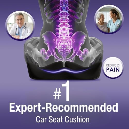 Image of Grin Health Coccyx Lux Seat Cushion for Office & Car, Extra Thick Memory Foam Seat Cushion for Hip, Tailbone, Sciatica, Lower Back, Black, 17.7 inch x 15 inch x 4.3 inch