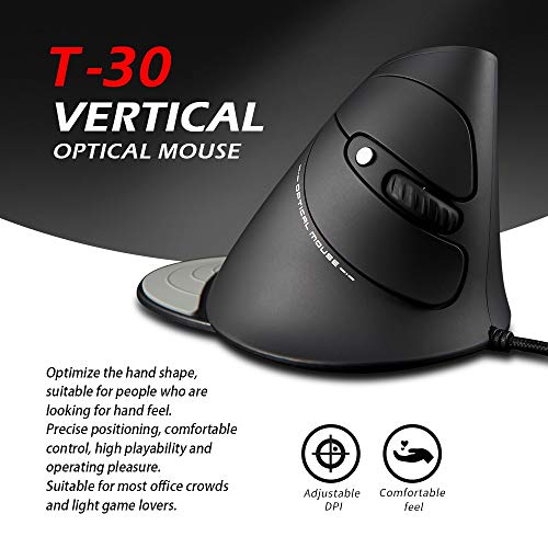 Ratón vertical ergonómico T-30 para solucionar el dolor de muñeca con cable y 4 DPI 2