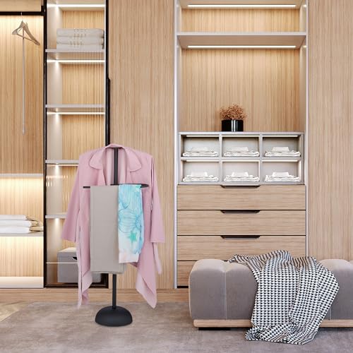 Relaxdays Herrendiener, für Jackett & Hose, HBT: 110 x 45 x 24 cm, MDF & Stahl, stehender Stummer Diener, schwarz/braun