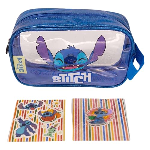Zonacriativa - Necessaire com adesivos Stitch Disney | Bolsa de plástico para organização e adesivos para personalizar | Ideal para escola e trabalho
