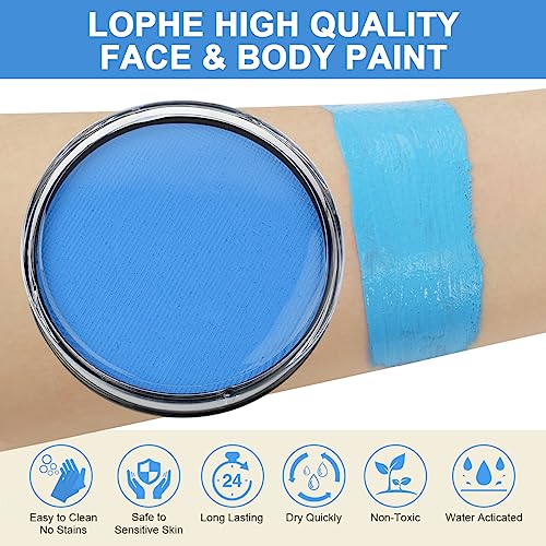 LOPHE Body Paint, 30g Truccabimbi Face Paint Colori Trucco Bambini, Sicuro e Lavabile, Pittura del Corpo Pittura Viso Professionale Colori per Pancia Gravidanza, Halloween, Carnevale, Festa(5#Celeste)