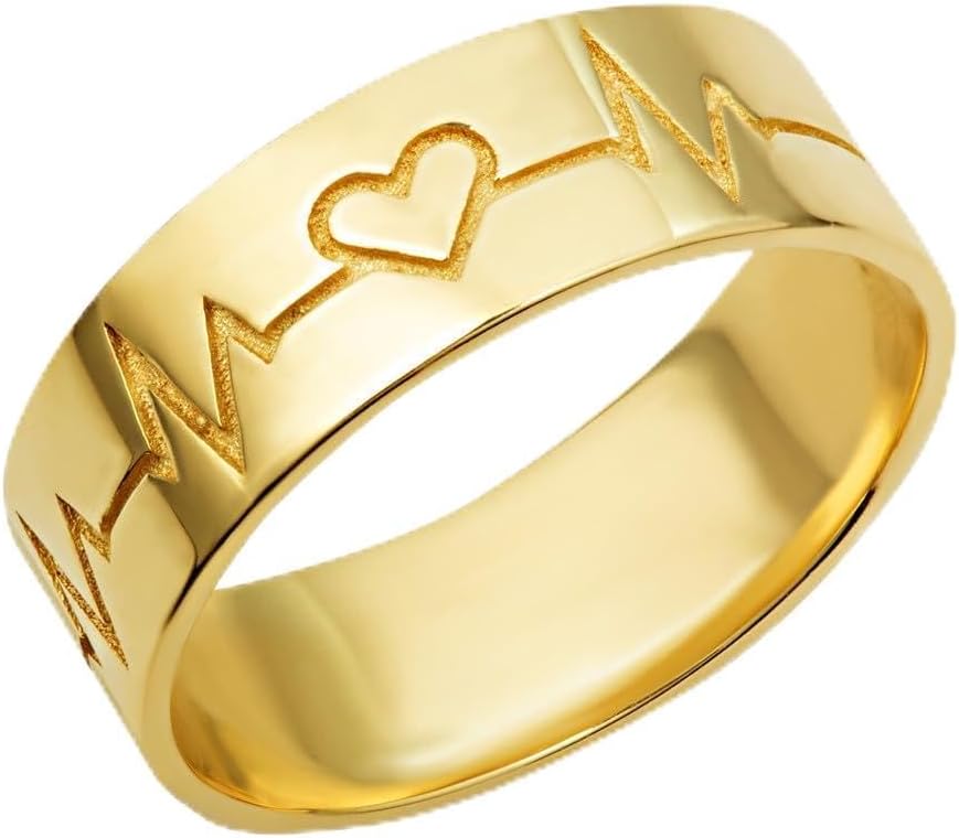 Claddagh Gold 10K &14K Gold Heartbeat Lifeline Band Ring Available In Yellow/Rose/White with Multiple Ring Size
