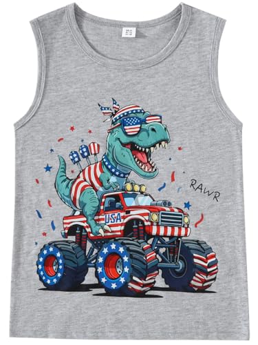 Image of Toddler Boys 4th of July Tank Cotton Kids American Flag Shirts Patriotic Sleeveless Tees Top 2-7 Years