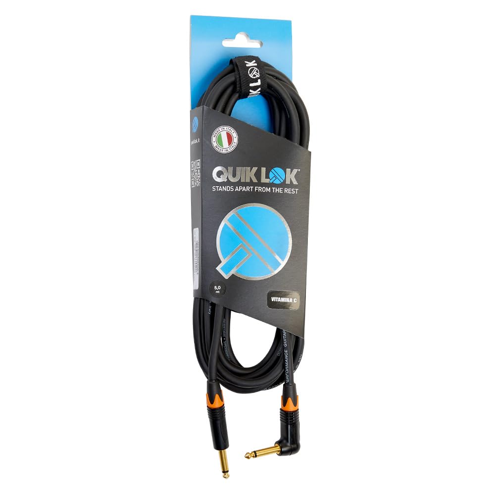 QUIK LOK - VITAMINA/C-A5 BK Jack Mono 90°/Jack Mono 5 mt, Cavo per strumenti musicali Quik Lok VITAMINA C, Connettori NEUTRIK: Jack Mono 90° / Jack Mono, Colore nero, Lunghezza 5 mt