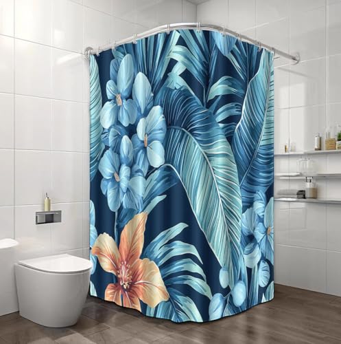 Rideau de douche bleu floral en polyester imperméable 150x180 cm - 5