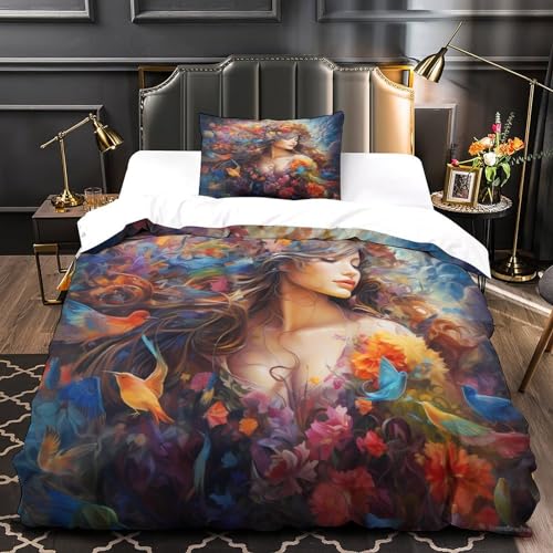 Housse de couette 135x200cm fleurs papillons imprimé 3D - 4