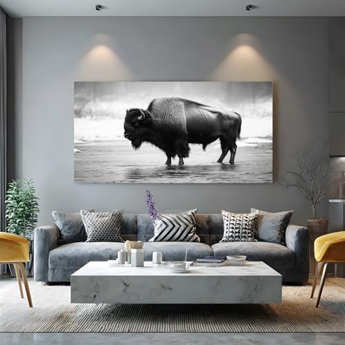 Tableau Taureau des Prairies 50x100 cm impression sur toile minimaliste sans cadre