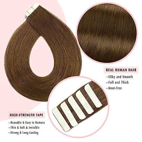 SURNEL Tape in Hair Extensions Remy Human 14Inch Color 4 Medium Brown Seamless Hair Extensions Tape in 50G 20Pcs Skin Weft Straight (T14inch - Image 3