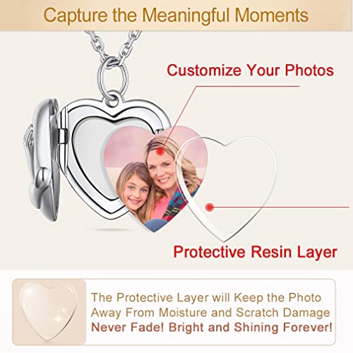 Custom4U Heart Locket Necklace with Picture Custom 925 Sterling Silver/18K Gold/Rose Gold Photo Locket Pendant Charm Personalized Customized Memorial Jewelry for Women Mother (Gift Box)3