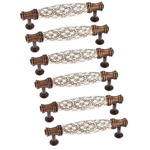 6x Banggo Tiradores de lazo para gabinete, barra en T vintage, pomos para puerta de cocina, pomos para armario, pomos para muebles de dormitorio, cerámica y aleación de zinc, CC: 96mm