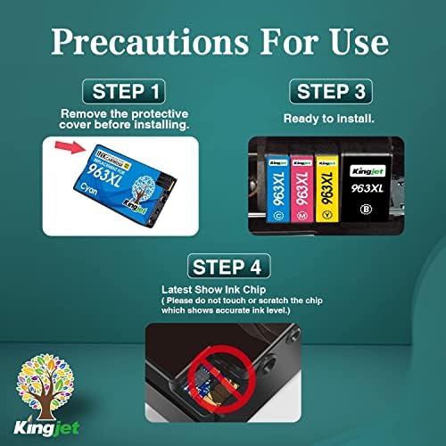 KINGJET 963XL Ink Cartridges for HP 963 963XL Black Ink New Chip High Yield for HP Officejet Pro 9010 9012 9014 9015 9016 9019 9020 9022 9025 Printer