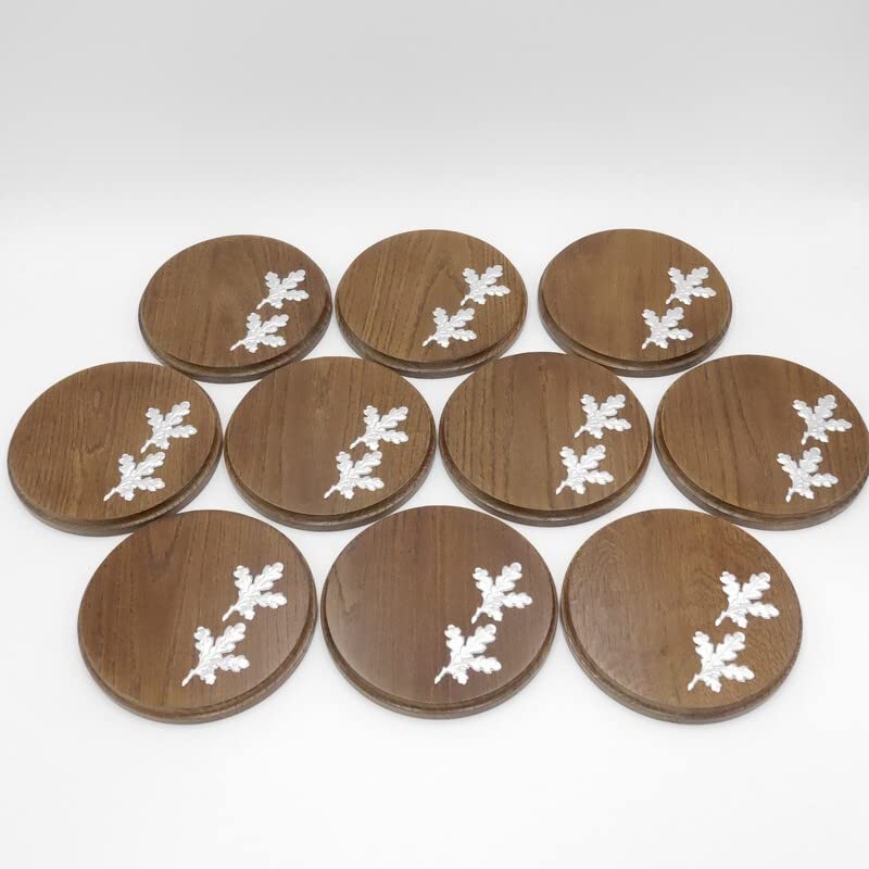 Generisch 10 placas de cuña redondas marrón AF 17 cm con 20 hojas de aluminio de roble, tablas de cuña, tabla de especias, cartel trofeo.