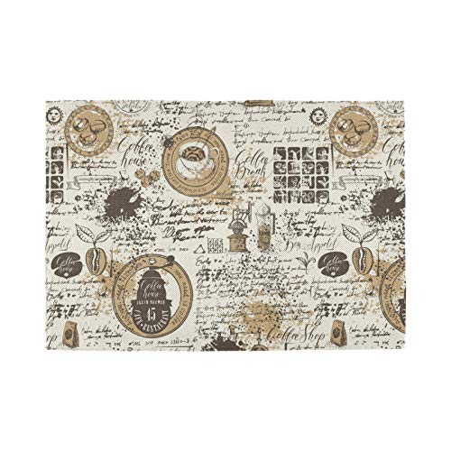 Coffee Maker Mat Coffee Placemat Vintage Coffee Bar Mat 12 x 18 Double Sided - Coffee Imprints and Inscriptions