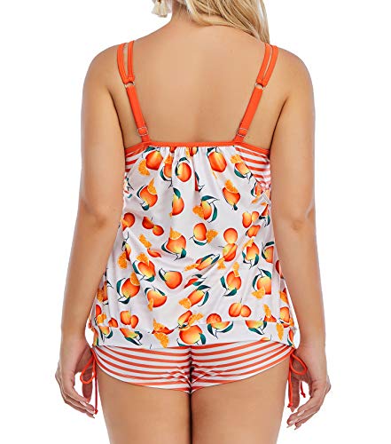 GMHO Women\'s Bathing Suit with Shorts Double Up Two Pieces Swimsuits Plus Size Tankini Swimwear Orange