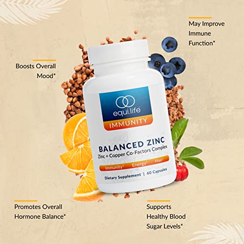 Equilife - Balanced Zinc, Powerful Mineral Zinc Immune Supplement, Antioxidant-Rich, Great Source Of Copper, Vitamin C, & Vitamin B6, Promotes Energy & Mood Support, Vegan, Non-Gmo (60 Capsules) #TOP2