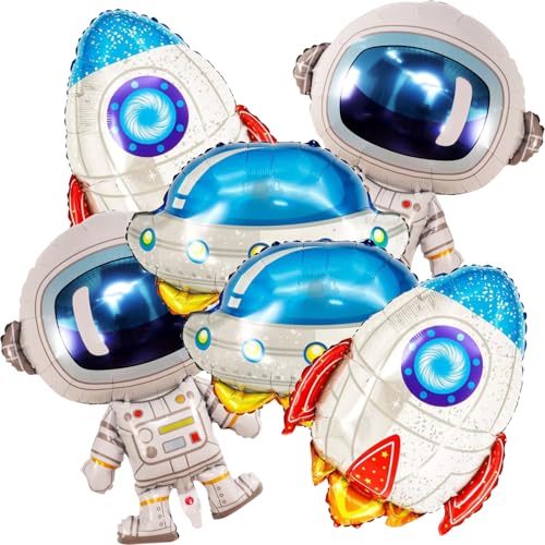 Image of 6Pcs Large 22 inch Astronaut,21 inch Space Ship,22 inch Rocket Balloon Set, Decoration for Space Birthday Party