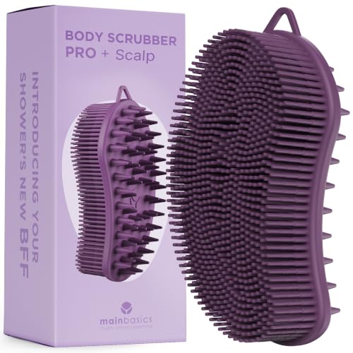Image of MainBasics Silicone Body Scrubber - Dual-Sided Shower & Scalp Scrubber, Gentle Silicone Loofah Alternative for Deep Clean (Purple, Scalp)