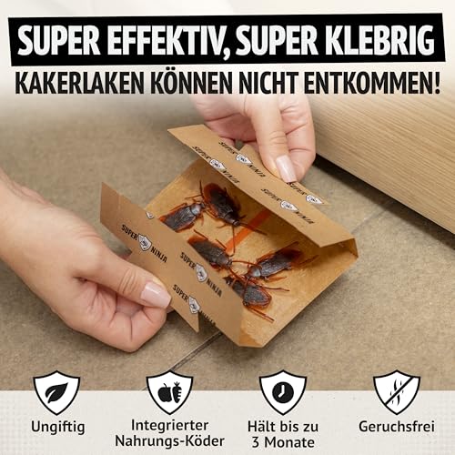 Super Ninja zamka za žohare - paket od 12 zamki za žohare u zatvorenom prostoru, kontrola žohara, neotrovne zamke za nametnike s privlačnim sredstvom, sigurno za dom, garažu i podrum