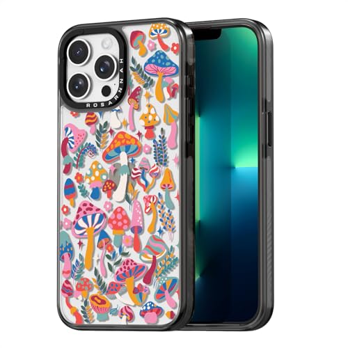 Coque iPhone 13 Pro Rosarnnah noire de 6,1 pouces avec motif champignon