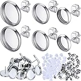 450 Pieces Stainless Steel Blank Stud Earring Bezel Set, 150 Pieces 3 Size Blank Earring Stud, 100 Butterfly Earring Back, 200 Rubber Earring Backs for DIY Jewelry Making Findings Supplies (Silver)