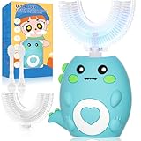 Lwalaneng Kids U Shaped Electric Toothbrush, with 3 Cleaning Modes, with 4 Brush Heads, 360° Sonic Automatic Toothbrush, IPX7 Waterproof Cartoon Dinosaur Design (Ages 2-12)