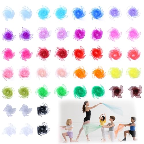XSQD 46 Piezas Pañuelo de Gasa para Danza, 23 Colores Pañuelos De Malabares Adultos, Bufanda Color Arco Iris Ligera y Transpirable, Adecuada para Rendimiento, Coincidencia Diaria y Decoración
