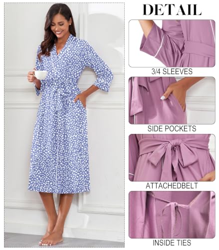 Image of PrinStory Womens Robe Long Knit Bathrobe Lightweight Soft Robes Ladies Bath Robe