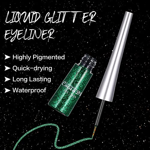 16 Colors Glitter Metallic Liquid Eyeliner Set Waterproof Long Lasting Eye Liner Pencil Pigmented Shimmer Eye Makeup Gift Kit For Women Green Purple Blue Pink White Silver Gold Colored Eyeliners #TOP3