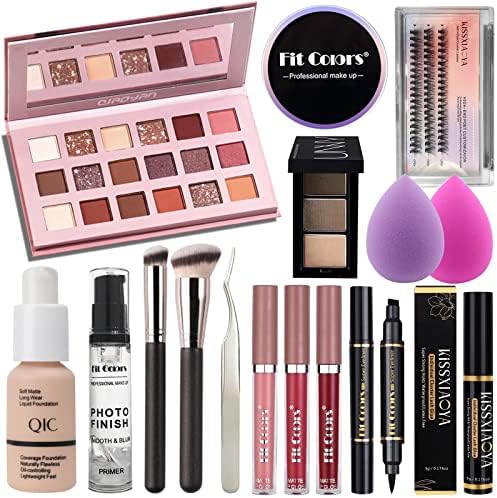 Lookmee All In One Makeup Kit, Makeup Kit for Women Full Kit, Full Makeup Essential Starter Kit for Beginners or Pros, 18 Colors Naked Eyeshadow Palette Nude Face Primer, Makeup Brush, Makeup Sponge, Eyebrow Powder, Winged Eyeliner Stamp (SetA)
