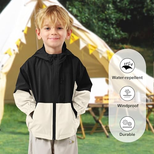 Image of Volunboy Toddler Boys Windbreaker Jackets Patchwork Lightweight Zip Hoodie Outerwear Fall Spring Windproof Hooded Coat
