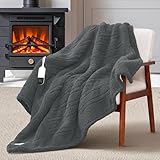 MAXEVE Heated Blanket Electric Throw 50'x60' Soft Double Sided Sherpa Heating Blanket with 8 Fast Heating Levels & 1-8H Auto-Off, Over-Heat Protection, Machine Washable, ETL Certification, Grey