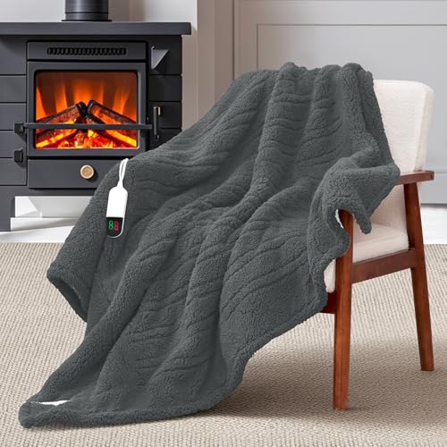 MAXEVE Heated Blanket Electric Throw 50'x60' Soft Double Sided Sherpa Heating Blanket with 8 Fast...