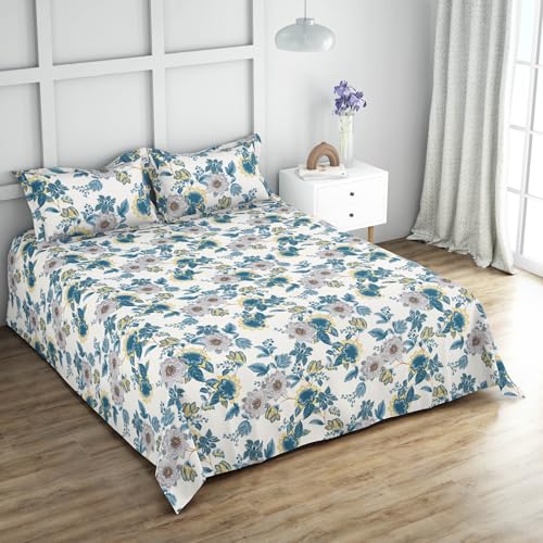 Himeya 100% Cotton King Size Bedsheet 274 x 274 CM Bedsheet for Double Bed King Size,144 TC, Ultra-Soft & Breathable, Skin-Friendly & Durable Fabric, Elegant Floral Multi Design, Easy to Wash