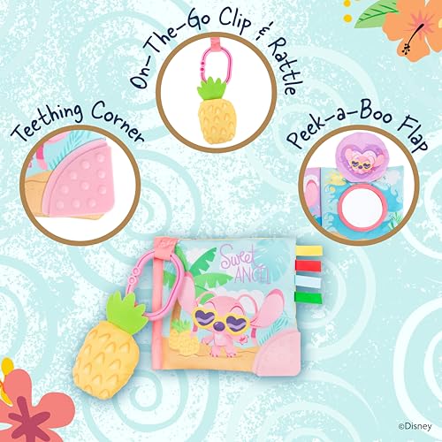 Image of Kids Preferred Disney Baby Lilo & Stitch Sweet Angel Soft Book, Fun Pink Stitch On-The-Go Soft Book with Crinkle Pages, Pineapple Rattle, and Mirror