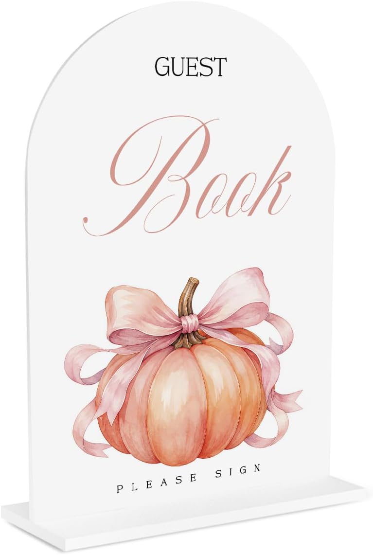 Fall Baby Shower Decorations Pink Pumpkin Bow Table Decor Sign 14