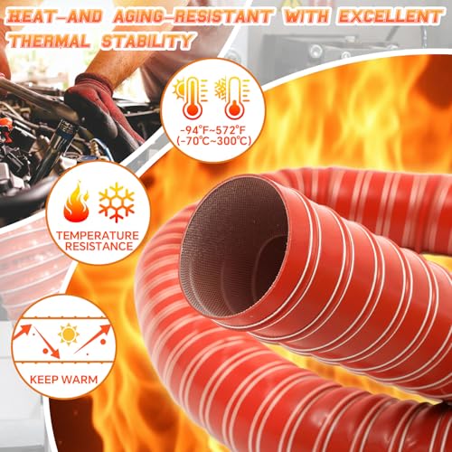 Pangda 2" x 6.6ft Air Duct Hose Cooling Air Ducting, Silicone Flexible Brake Induction Intake Pipe High Heat Brake Exhaust Hose for Dryer System(Red) by Pangda - Image 5