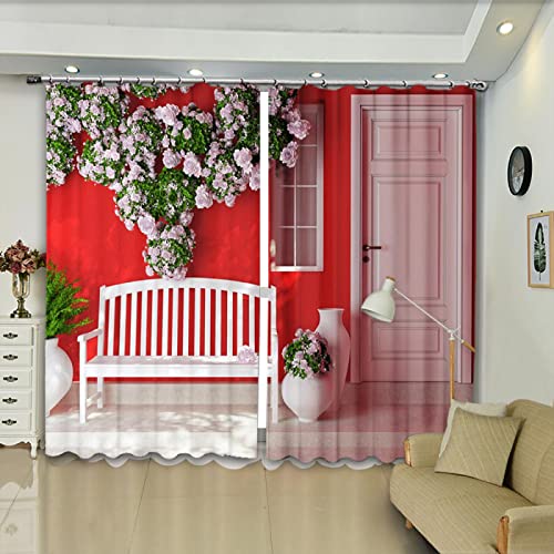 HAOGG Cortina Opaca - Flores Rojo Plantas Drapeados Ventana Cover