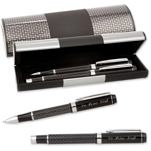 LOGIC - Etui mit SCHREIBSET CARBON MÄANDER 2-teilig mit Tintenroller und Druckbleistift mit Gravur Cover