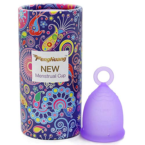 Menstrual Cup with Ring -Easy Removal-Soft Reusable Period Cup Tampon and Pad Alternative Heavy Flow (Purple, L)