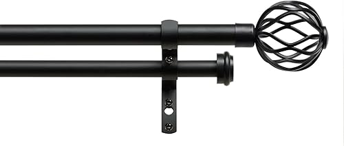 Exclusive Home Ogee - Juego de barra de cortina y remates de doble ventana, color negro mate, ajustable de 36 a 72 pulgadas