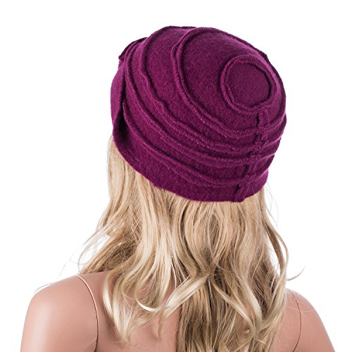 Lawliet Solid Color 1920S Womens 100% Wool Flower Winter Bucket Cap Beret Hat A376 (Dark Purple) #TOP2